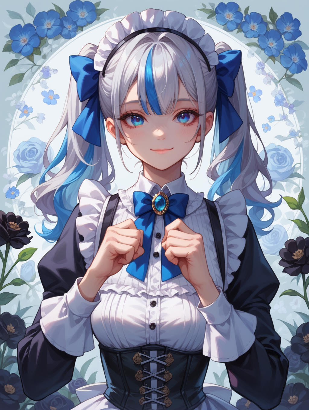 12387-1777960852-score_9, score_8_up, score_7_up,_1girl, solo, flower, long hair, bow, twintails, floral background, smile, maid headdress, black.png